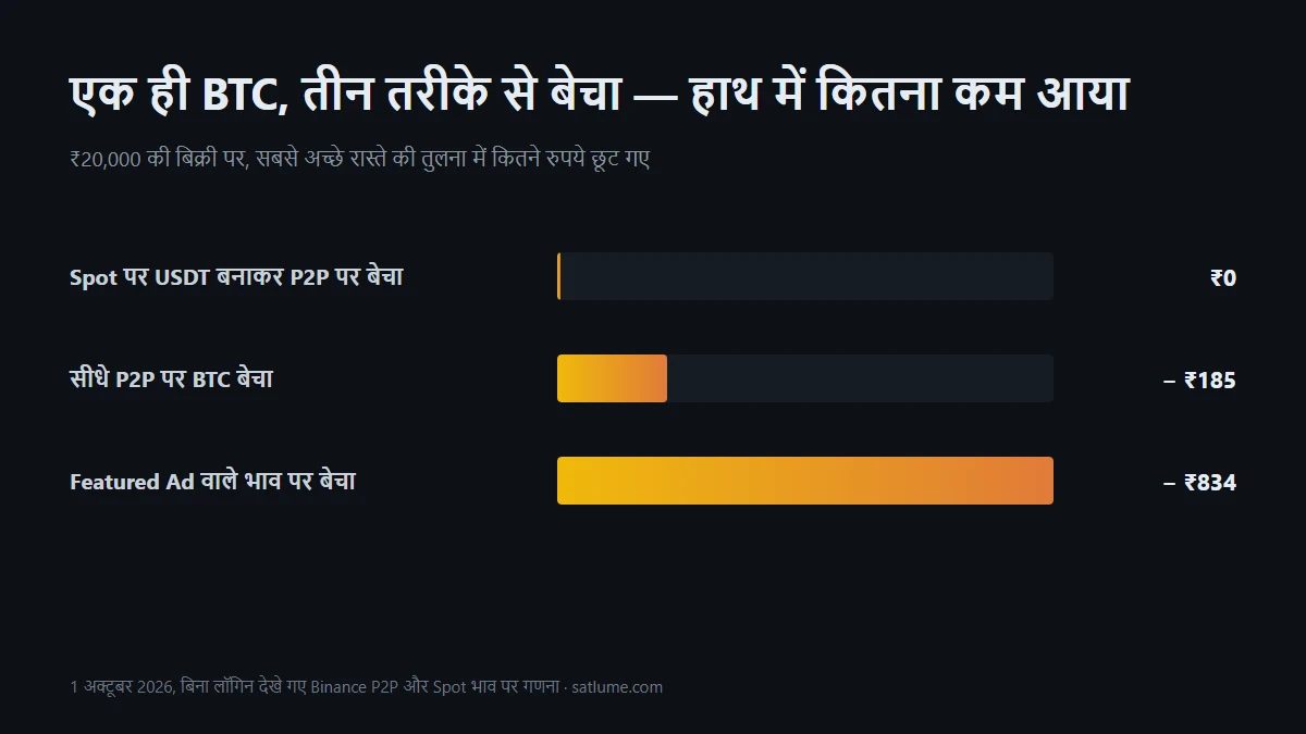 BTC बेचकर पैसा bank तक: Binance P2P sell के दो रास्ते, limit का जाल और 1% TDS